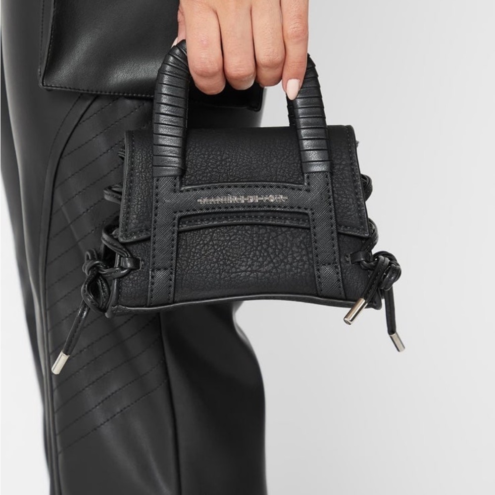 MINIATURE CAGED VEGAN LEATHER LACE UP BAG - BLACK